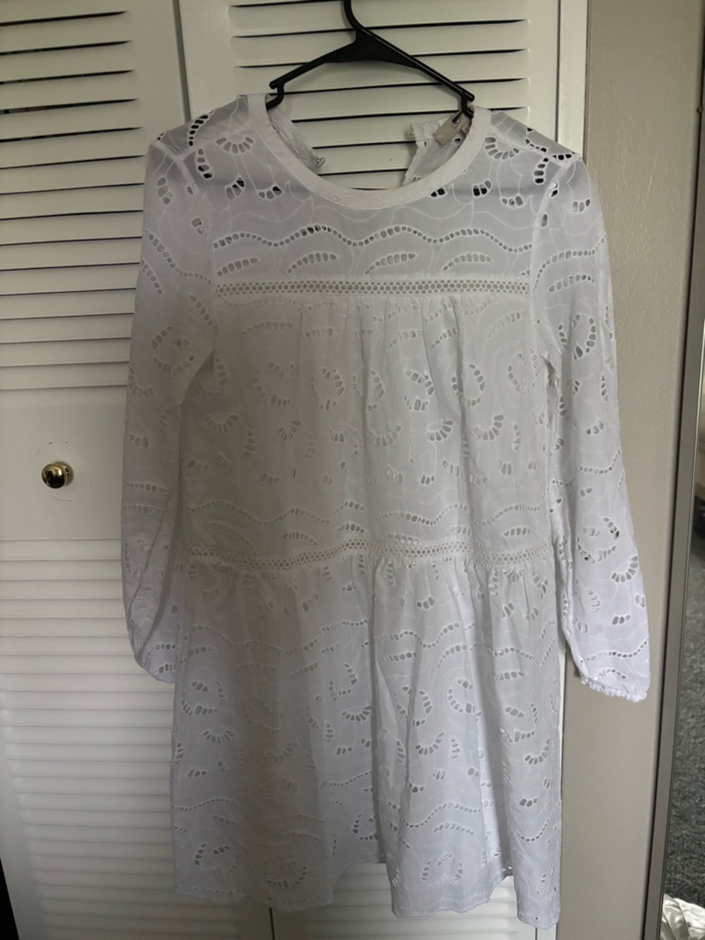 LOFT White Eyelet Long-Sleeve Dress